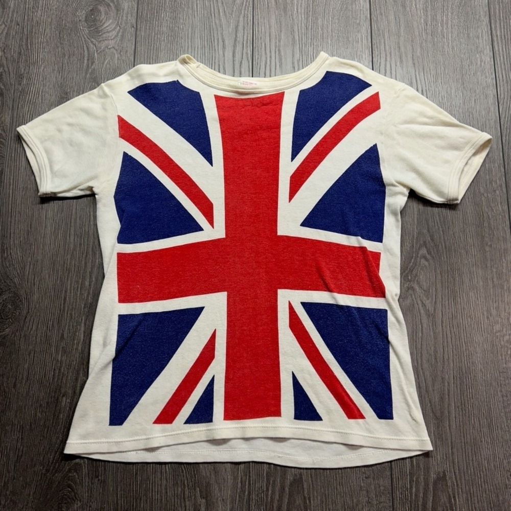 Vintage 90s Union Jack Flag T-Shirt Large Made in England Cream Cotton